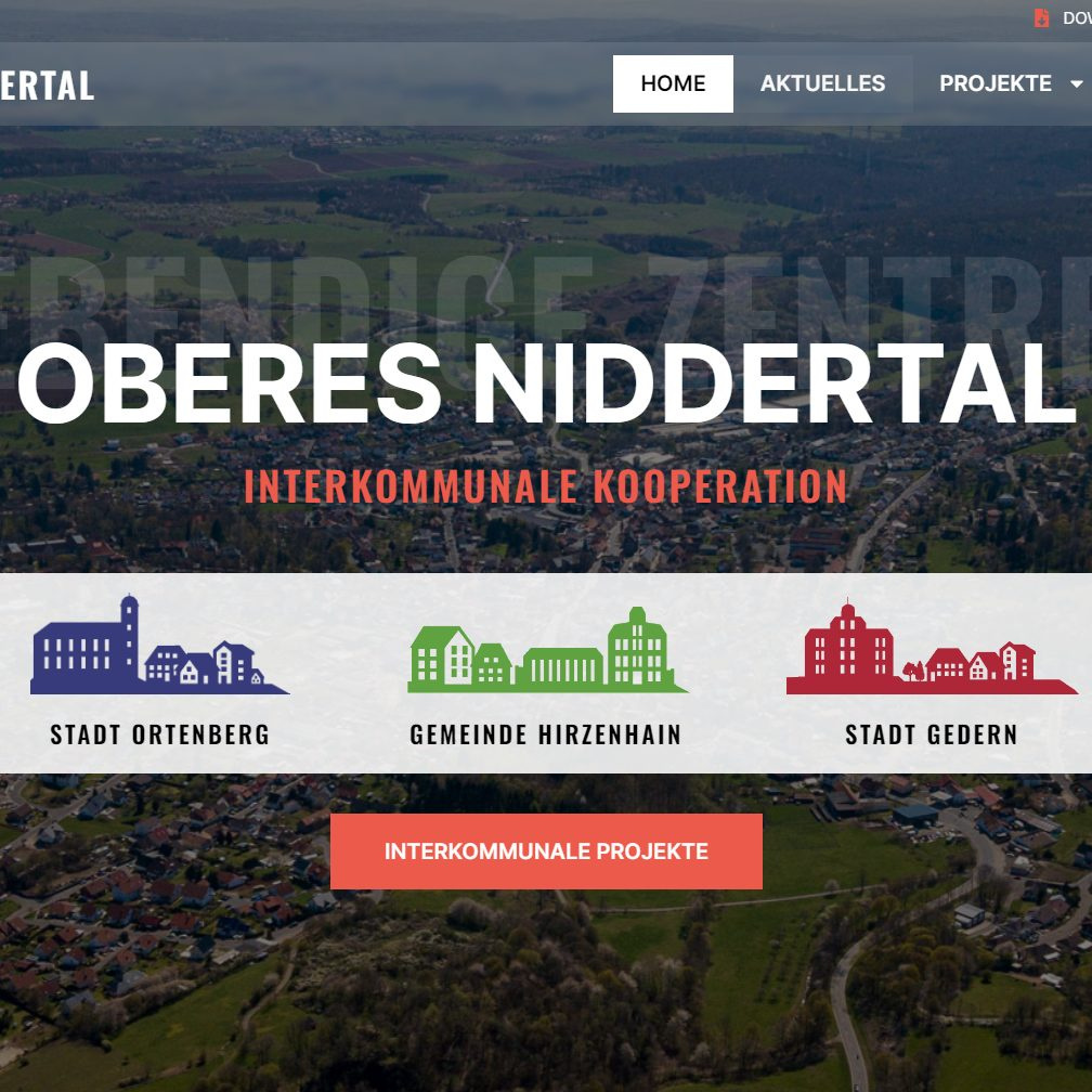 : Screenshot Startseite Website „Oberes Niddertal“