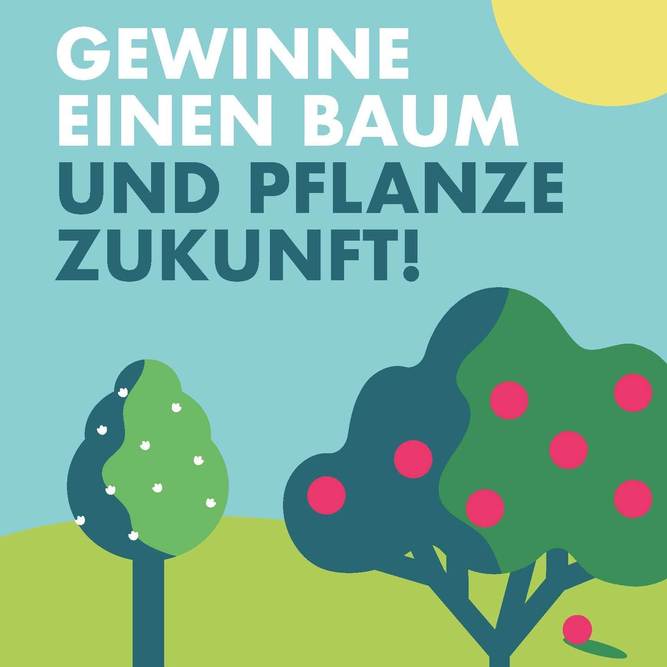 Flyer mit der Aufschrift "Gewinne einen Baum und pflanze Zukunft"